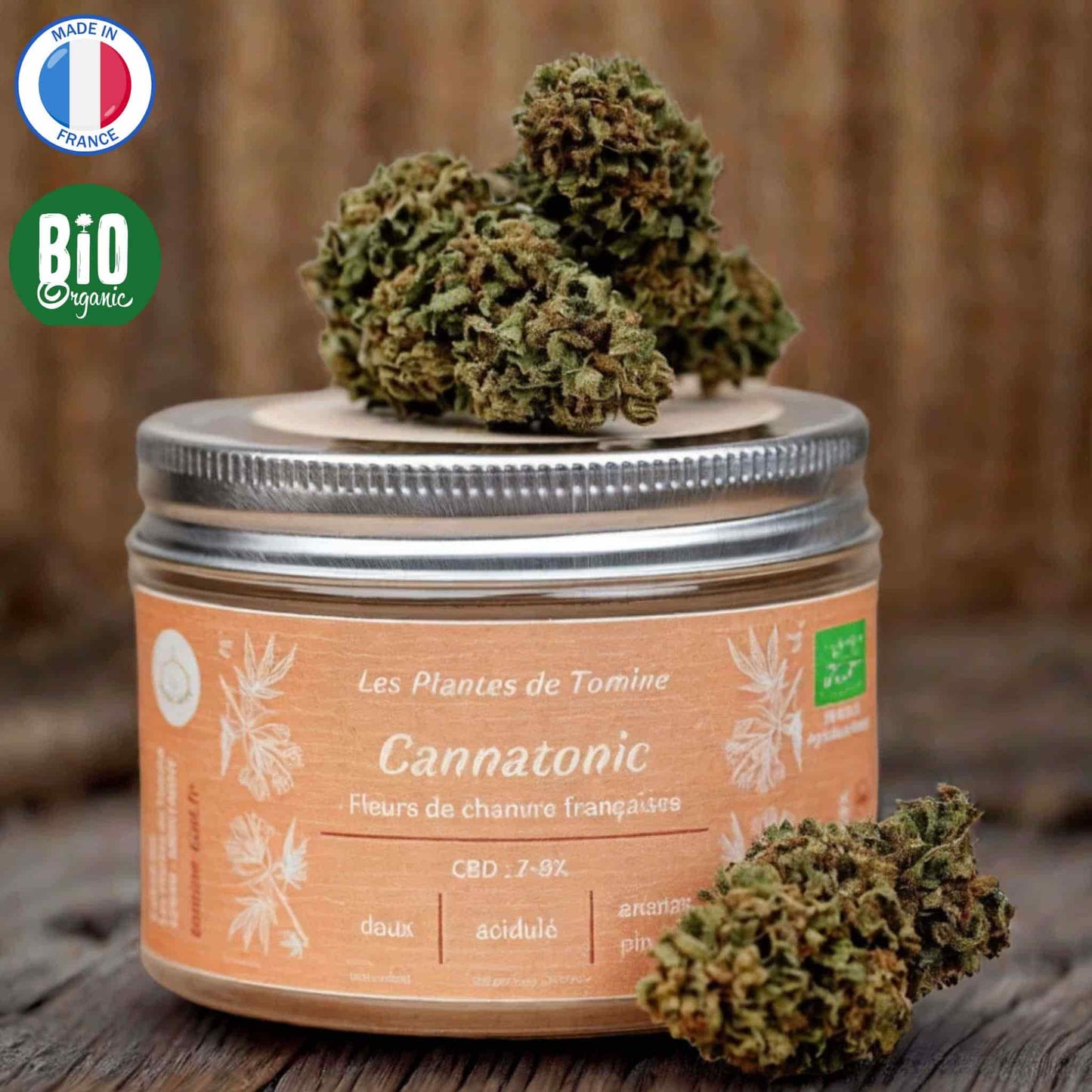 Fleurs CBD Bio Cannatonic, 10-14 % CBD, arômes fruités, France.