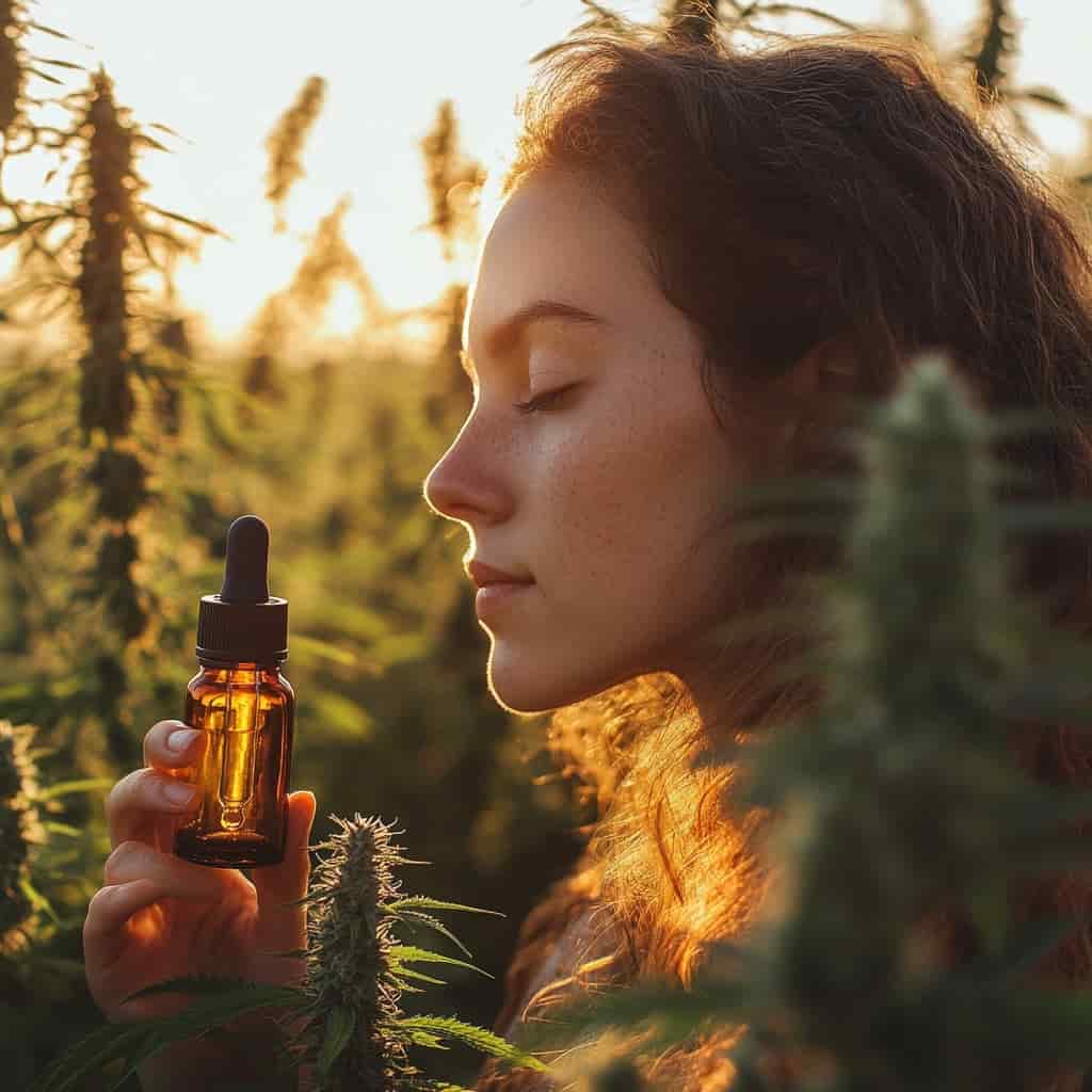 une femme avec une CBD spectre large dans la main