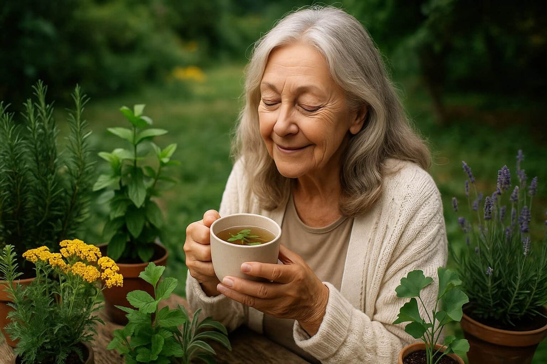 Grand-mère partageant ses remèdes naturels traditionnels pour la circulation sanguine dans une ambiance chaleureuse